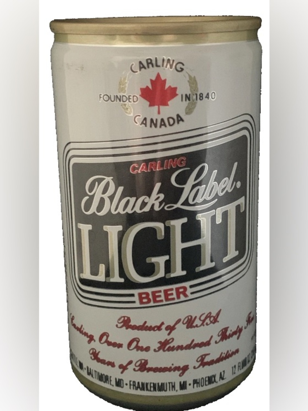 Vintage Beer Can Carling Black Label Light Empty Product of USA